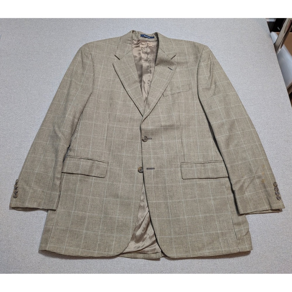 Chaps Ralph Lauren Men's Blazer 42L Tan Plaid Silk Wool Linen Houndstooth